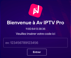 AV IPTV PRO Avatar Pro écran d’activation par code
