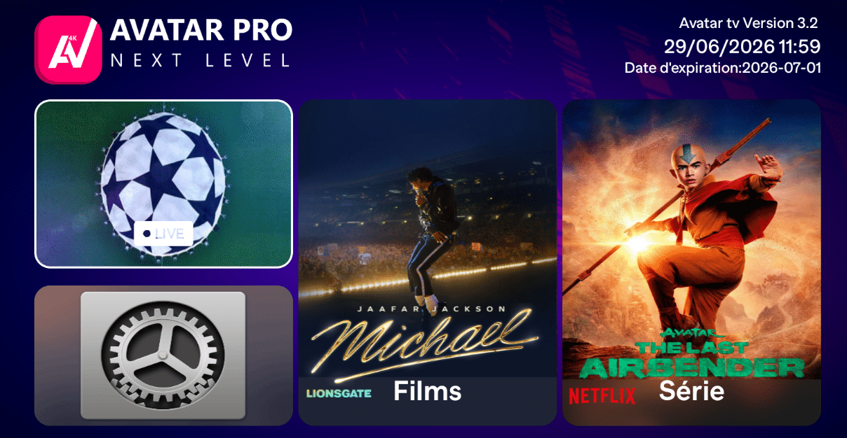 Interface Avatar Pro IPTV - abonnement IPTV France 2026