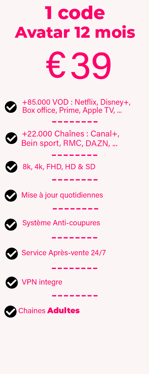 Code Avatar Pro Gold 12 mois avec chaînes adultes